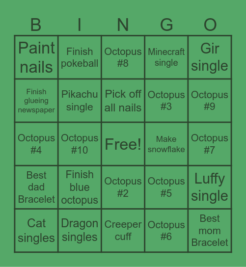 Todays bingo Card