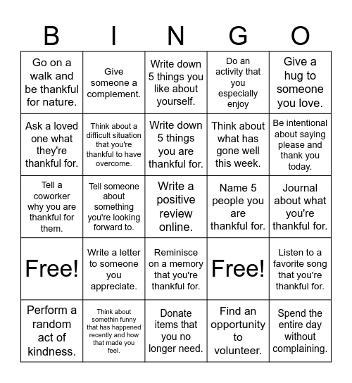 Thankful Bingo Card