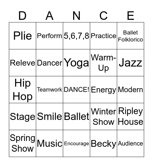 Ripley House DANCE Bingo! Bingo Card