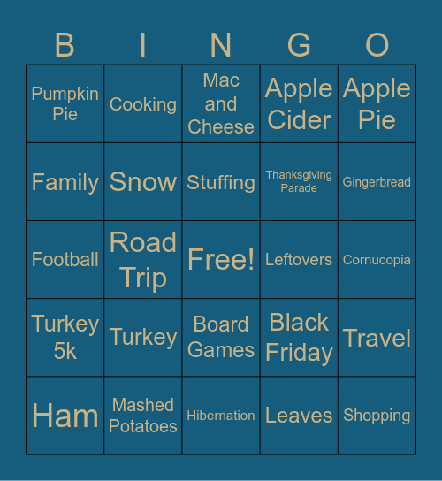 OBA&P Thanksgiving Theme Bingo Card