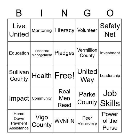 VCPL UWWV Workplace Drive Bingo Card