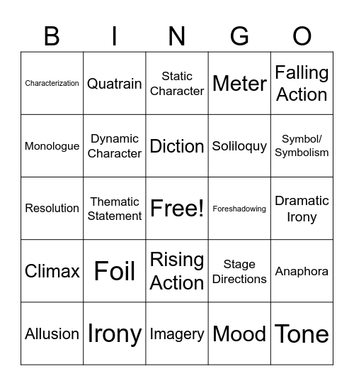 Q2 Vocab Bingo Card