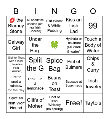 Ireland Trip 2024 Bingo Card