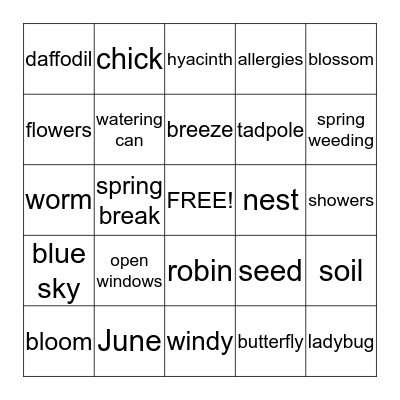 SPRING  BINGO    Bingo Card