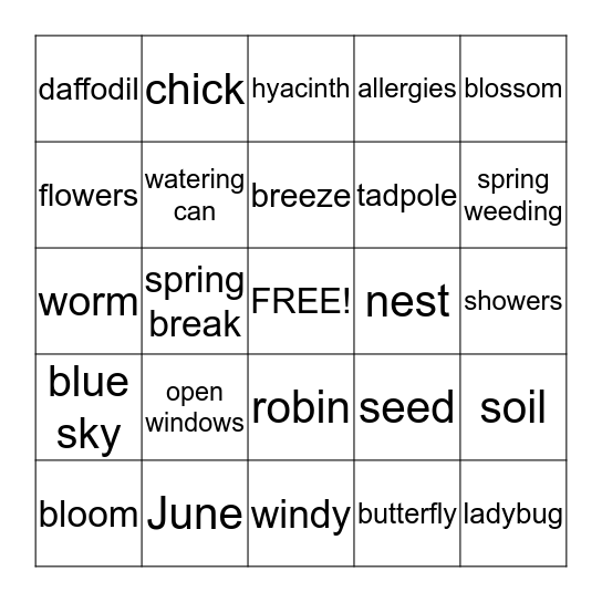 SPRING  BINGO    Bingo Card