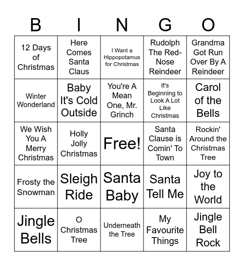 Music Bingo Card