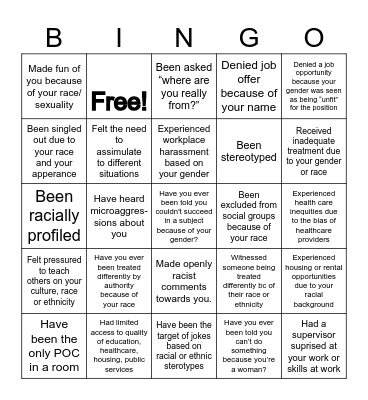 Discrimination Bingo (Sledge) Bingo Card