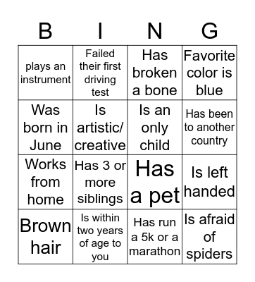 Get to Know You Bingo Card