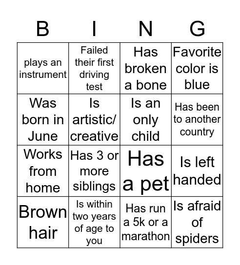 Get to Know You Bingo Card