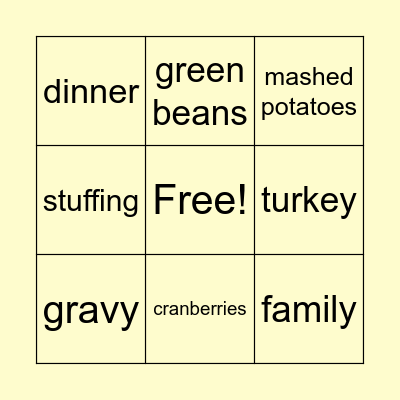 Thanksgiving Bingo Card