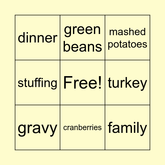 Thanksgiving Bingo Card