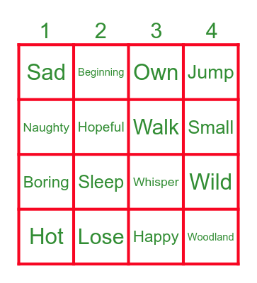 Synonyms Bingo Card