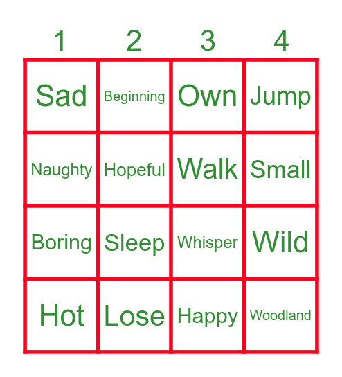 Synonyms Bingo Card