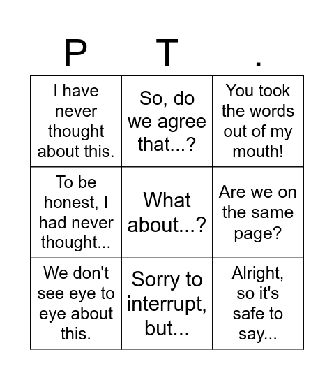 B2 Speaking Expressions Bingo Card