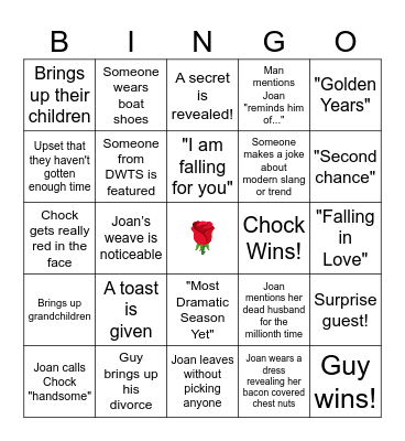 Golden Bachelorette Finale Bingo Card