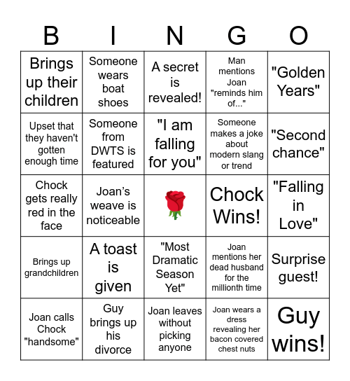 Golden Bachelorette Finale Bingo Card