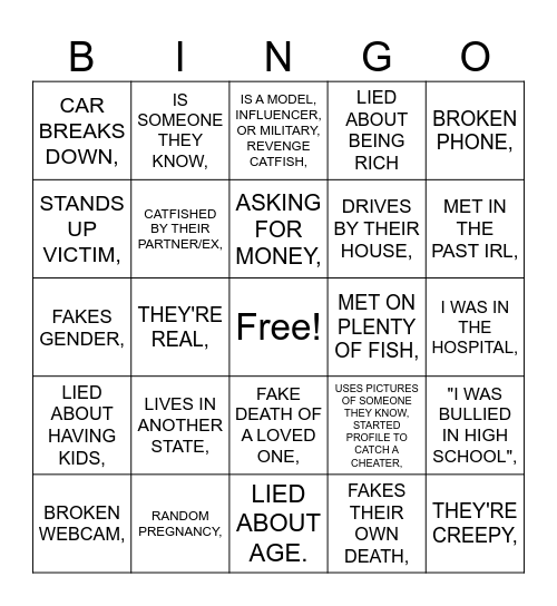 Catfish Bingo Card