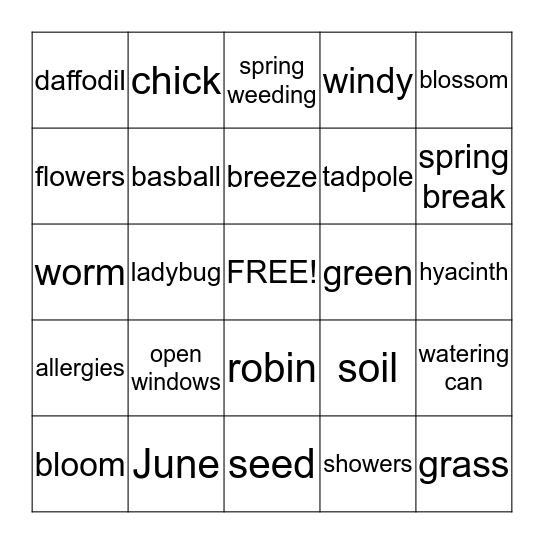 SPRING  BINGO    Bingo Card