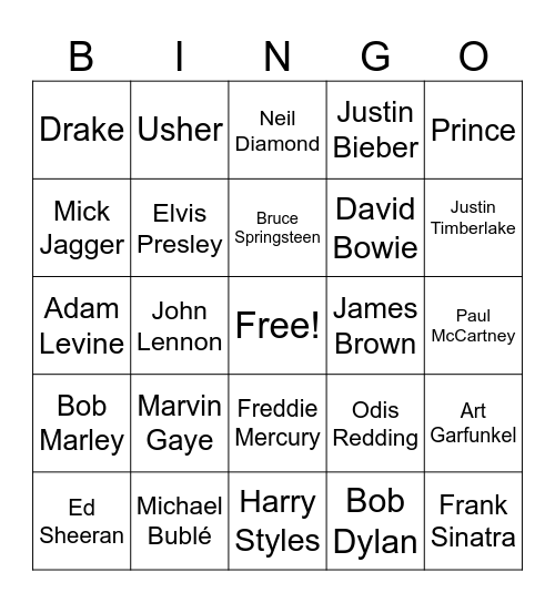 Famous Male Artists Bingo Card