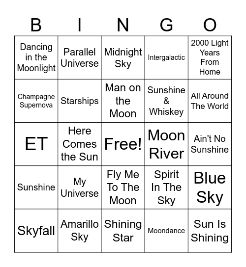 Space Bingo Card