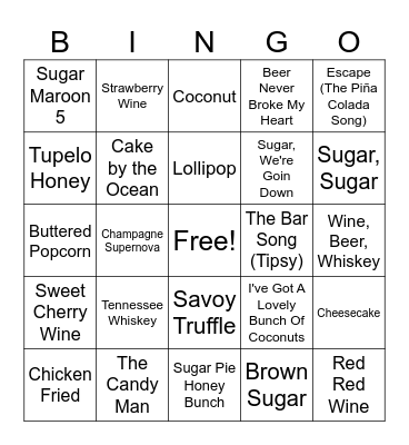 Food + Drink Bingo Card