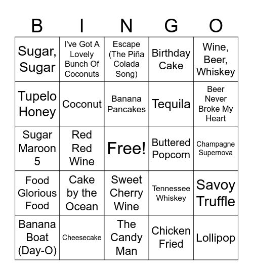 Food & Beverage Bingo Card