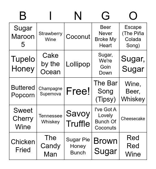 Food + Drink Bingo Card