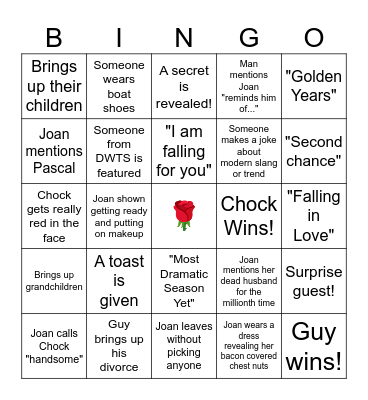 Golden Bachelorette Finale Bingo Card