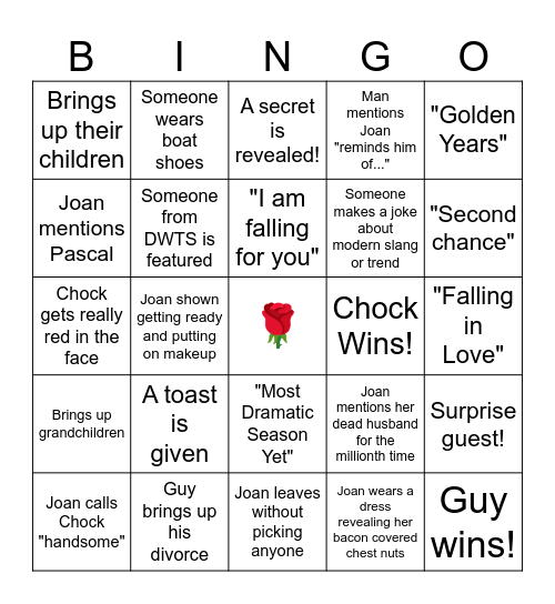 Golden Bachelorette Finale Bingo Card