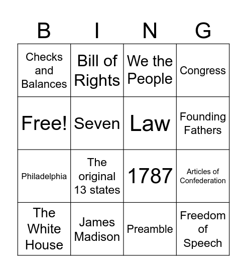 Constitution Bingo Card