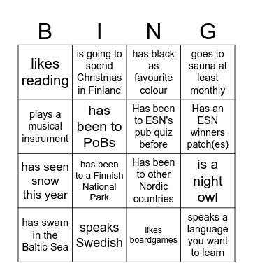 Friendship night bingo #2 Bingo Card
