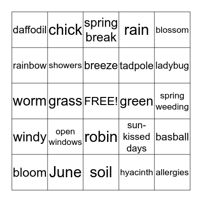 SPRING  BINGO    Bingo Card