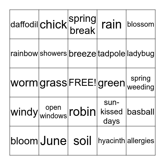 SPRING  BINGO    Bingo Card