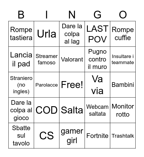 rage compilation Bingo Card