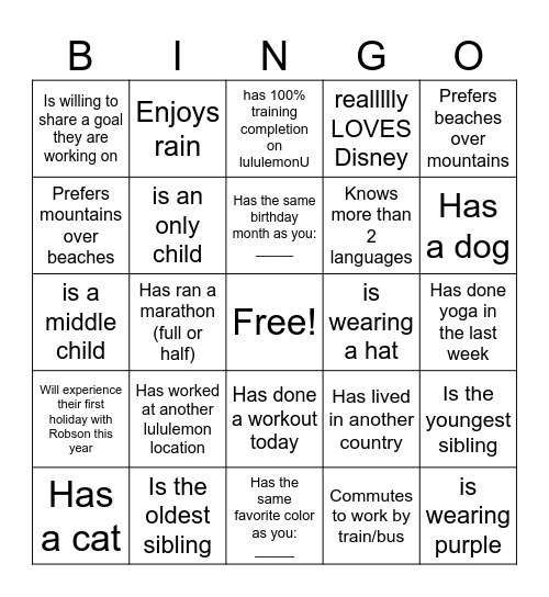 BINGO: Find Someone Who... Bingo Card