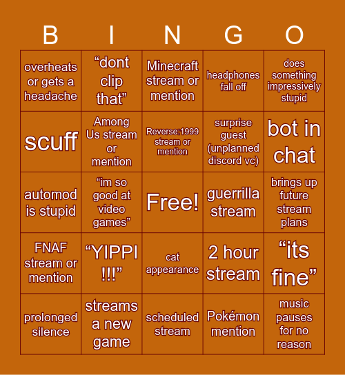 Vulpes Stream Bingo Card