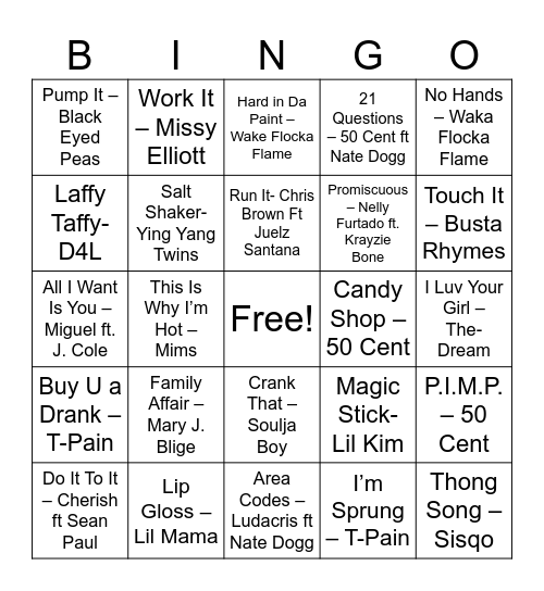 2000s-2010 Hip-Hop Bingo Card