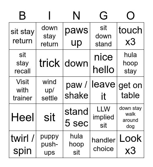 Happy Dog Bingo Card