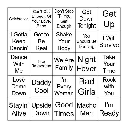 People's Category - Disco Bingo Card