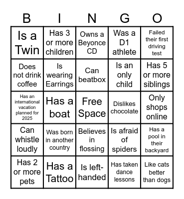 "Get to Know" Bingo Card