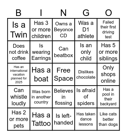 "Get to Know" Bingo Card