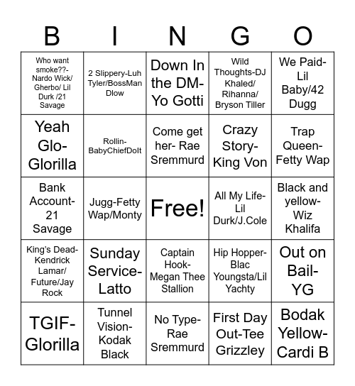 2011-Present Hip-Hop Bingo Card