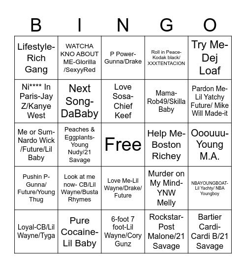 2011-Present Hip-Hop Bingo Card