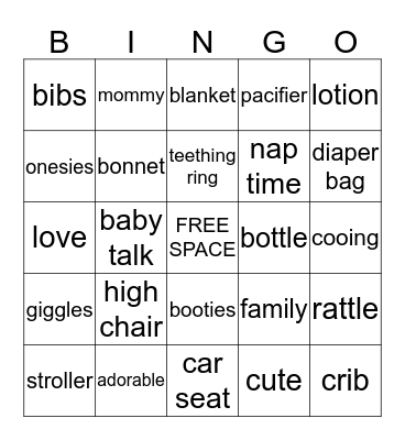 Baby Shower Bingo Card