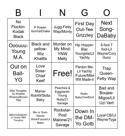 2011-Present Hip-Hop Bingo Card