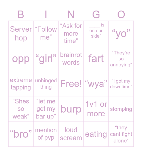 Baddies Bingo Card