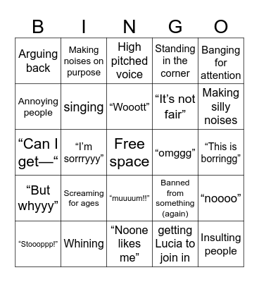 Oliver-fit bingo board Bingo Card