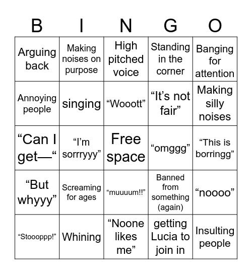 Oliver-fit bingo board Bingo Card