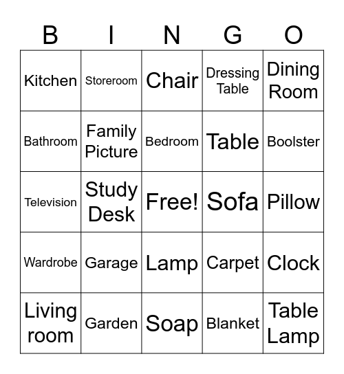 Rooms & Things in the Room Bingo Card