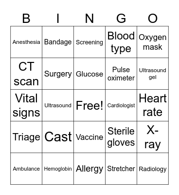 Medical Bingo! Bingo Card